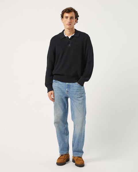 LS SLOUCHY POLO- BLACK