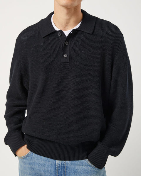 LS SLOUCHY POLO- BLACK