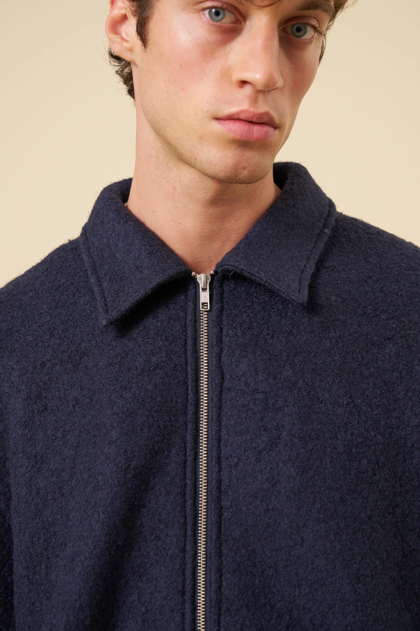 WOOL ZIP OVERSHIRT - NAVY