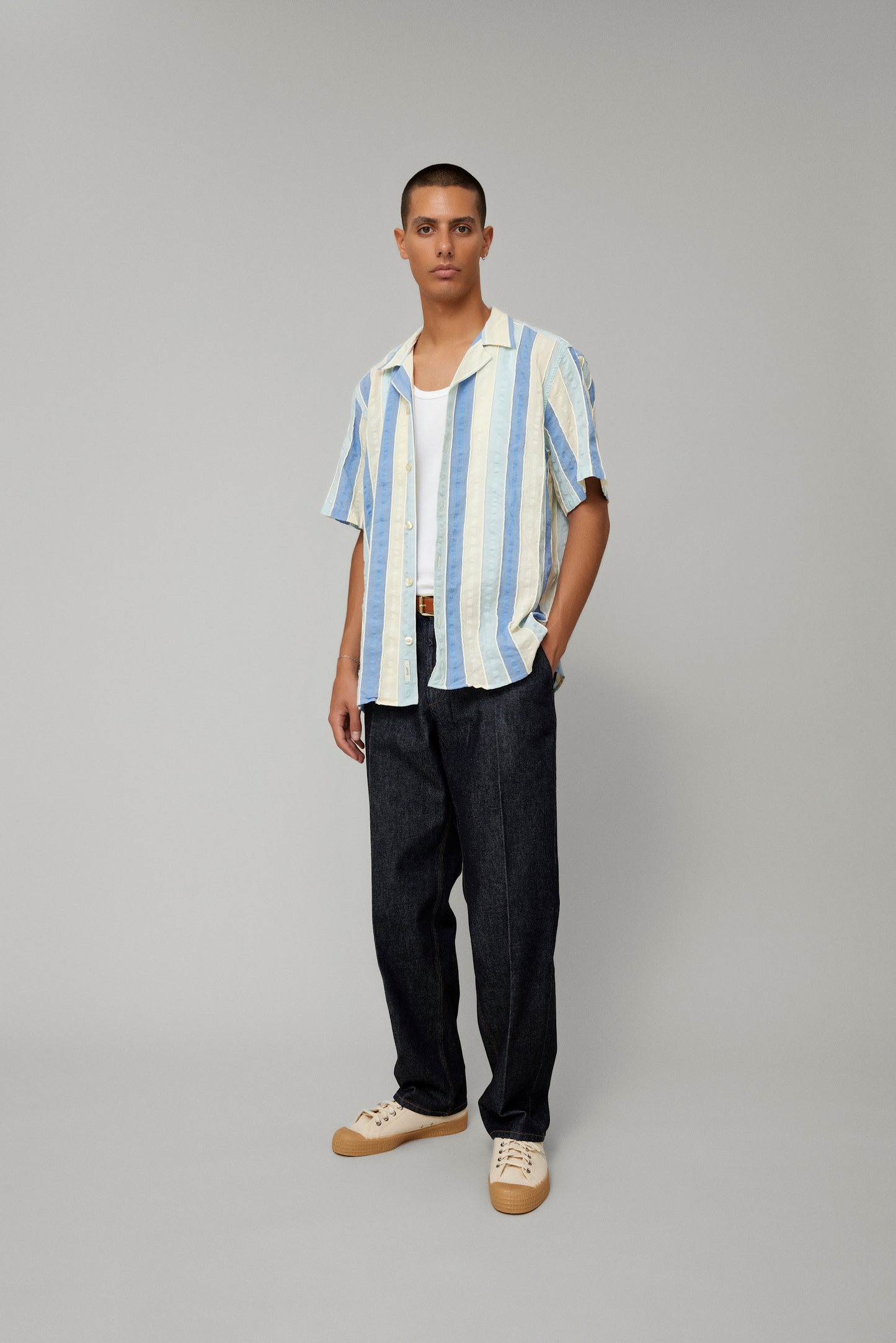 PEER JACQUARD SS SHIRT - BLUE/CLOUD
