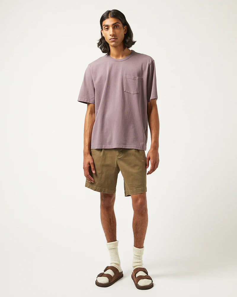 HEAVY TWILL PLEATED SHORT - ARMY