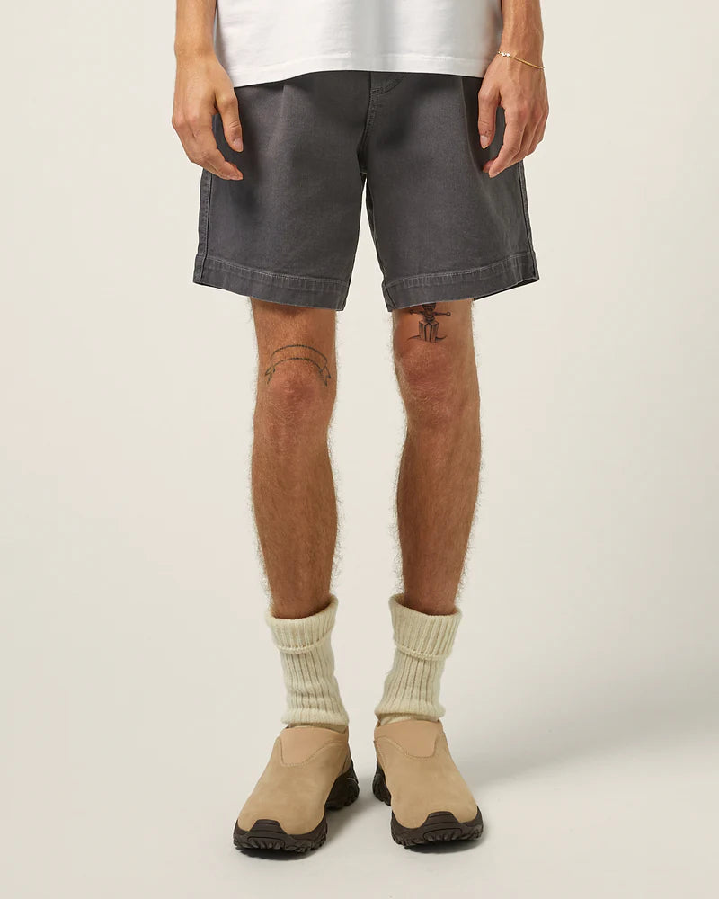 HEAVY TWILL PLEATED SHORT - GREY