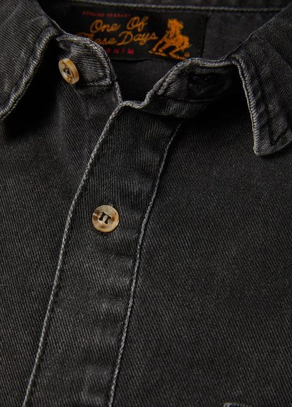Washed Black Denim Button Down