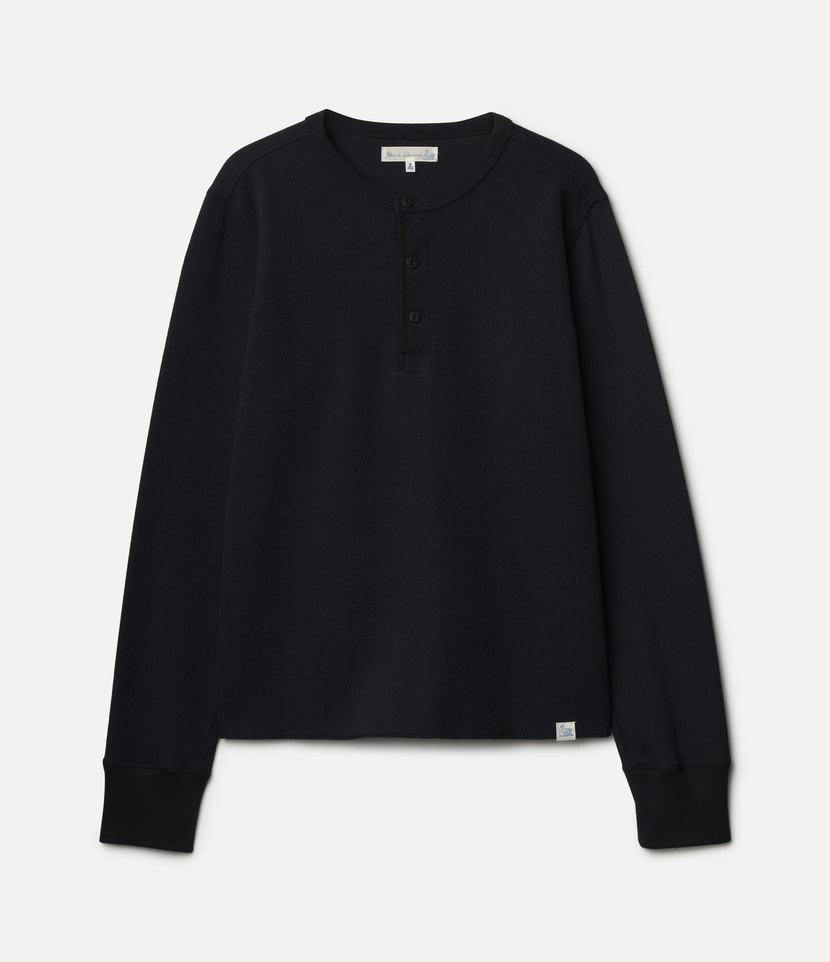 DIAMOND-PATTERNED COTTON THERMAL HENLEY- BLACK