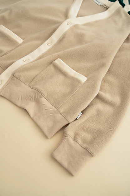 HARVARD REVERSE FLEECE CARDIGAN - MUSHROOM