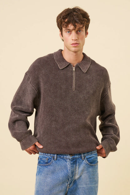 ACID WASH HALF ZIP PULLOVER