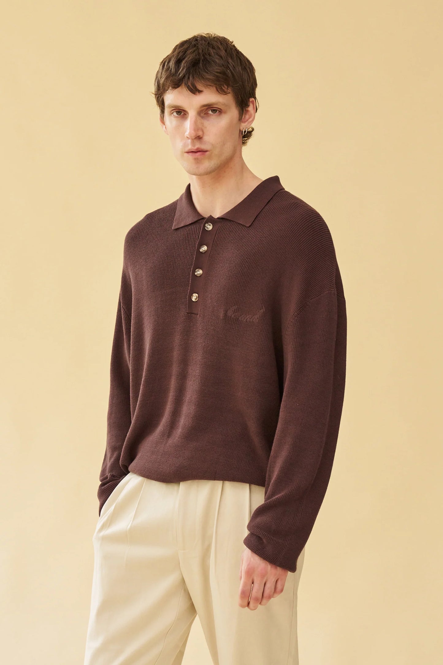 ENNIO LS KNIT POLO - BROWN