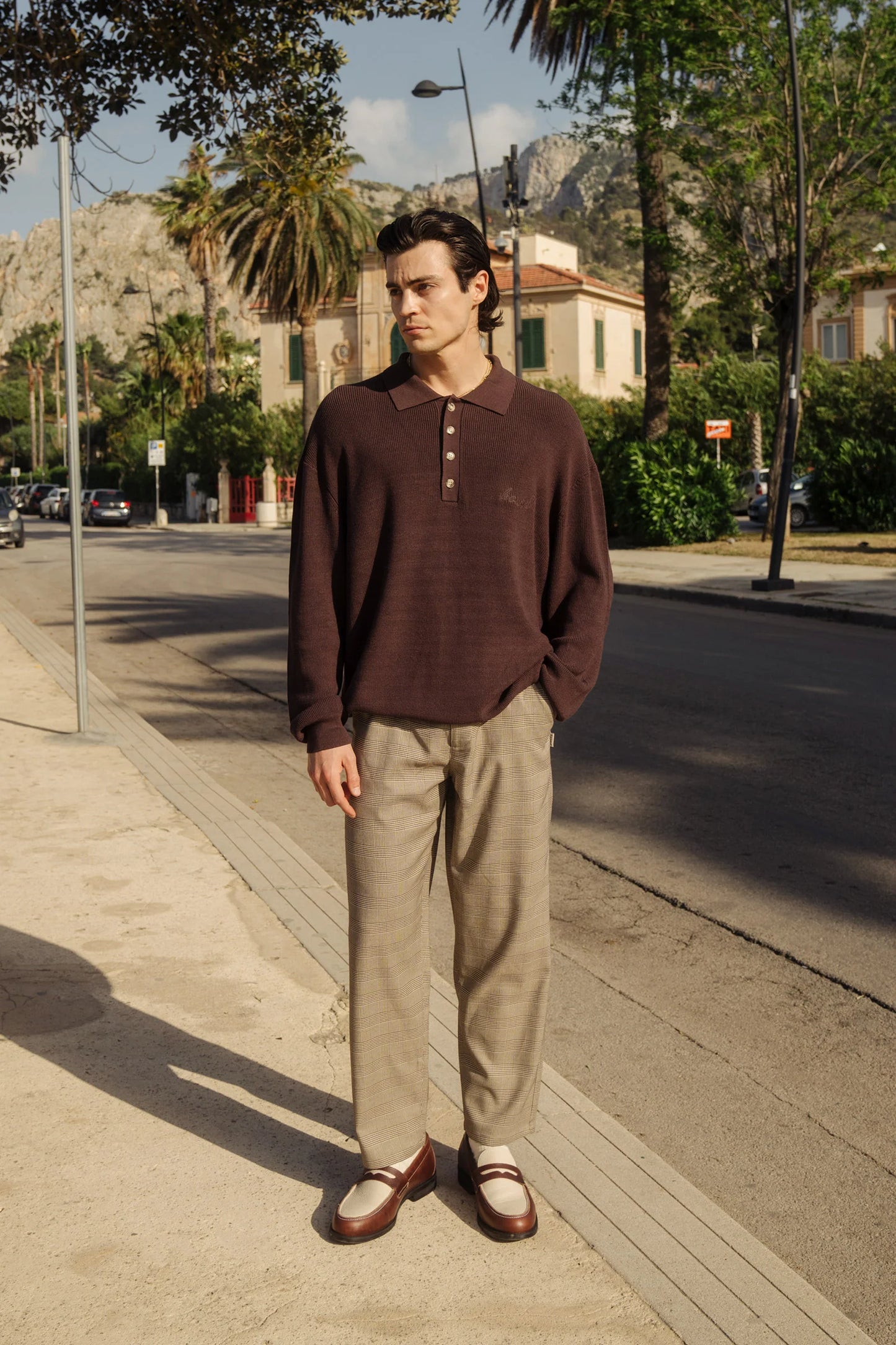 ENNIO LS KNIT POLO - BROWN