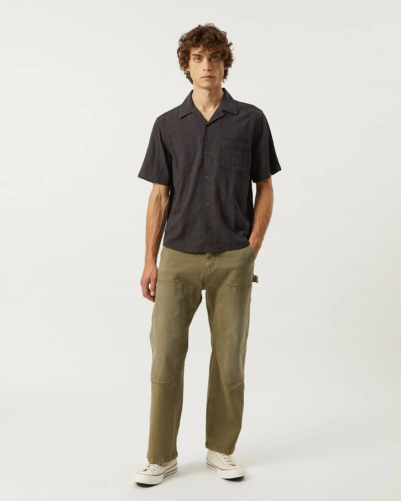 WASHED DOBBY SS SHIRT - BLACK