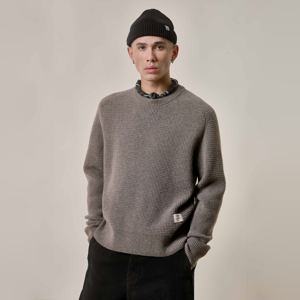 MERINO WOOL-CASHMERE WAFFLE STRUCTURE SWEATER GRAIN