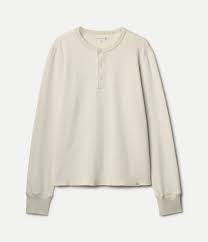 DIAMOND-PATTERNED COTTON THERMAL HENLEY- NATURE