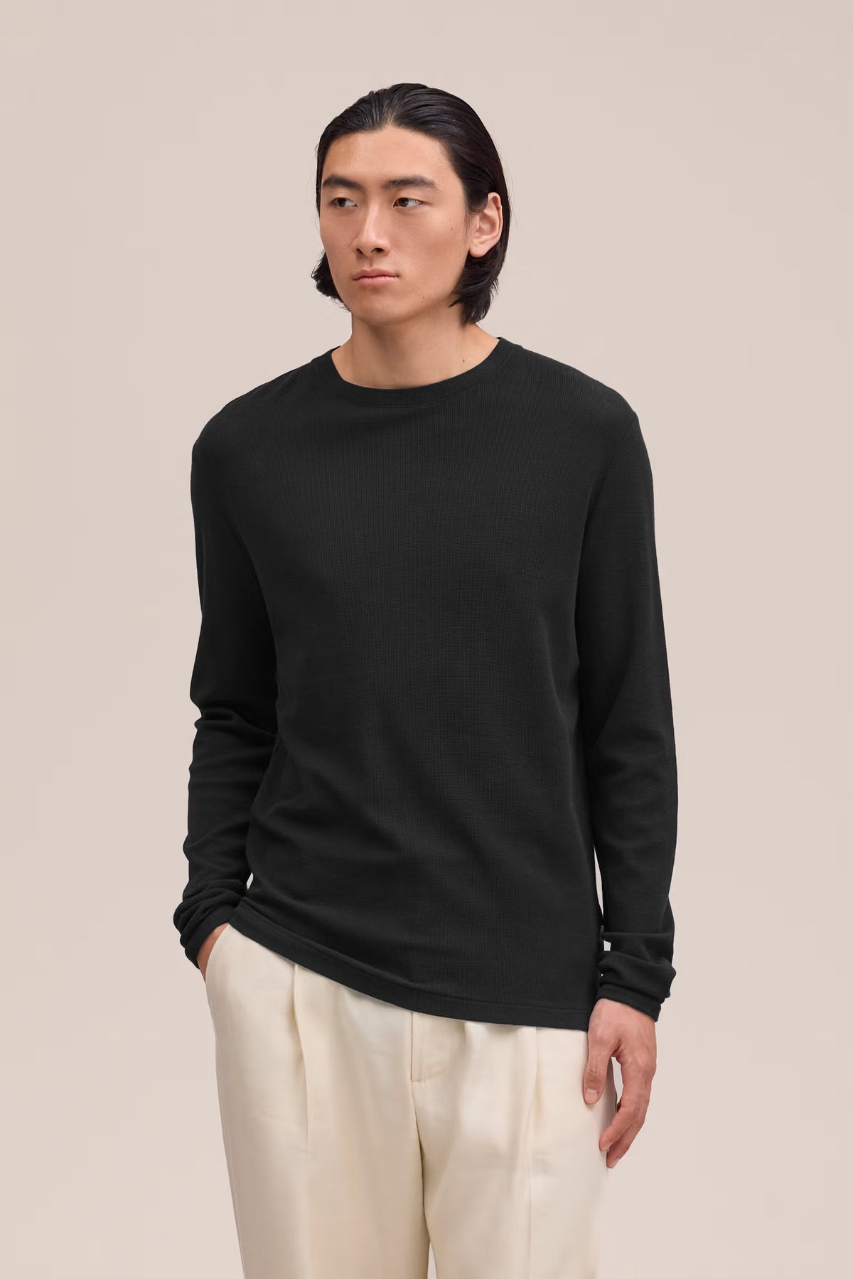 NN07 CLIVE WAFFLE KNIT TEE - BLACK