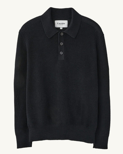 LS SLOUCHY POLO- BLACK