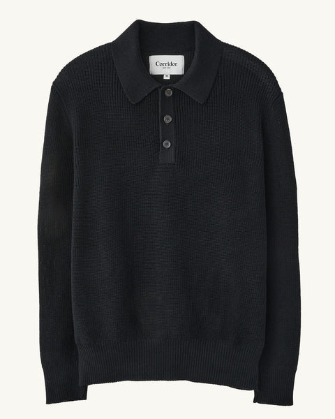 LS SLOUCHY POLO- BLACK