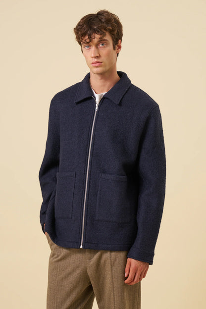 WOOL ZIP OVERSHIRT - NAVY