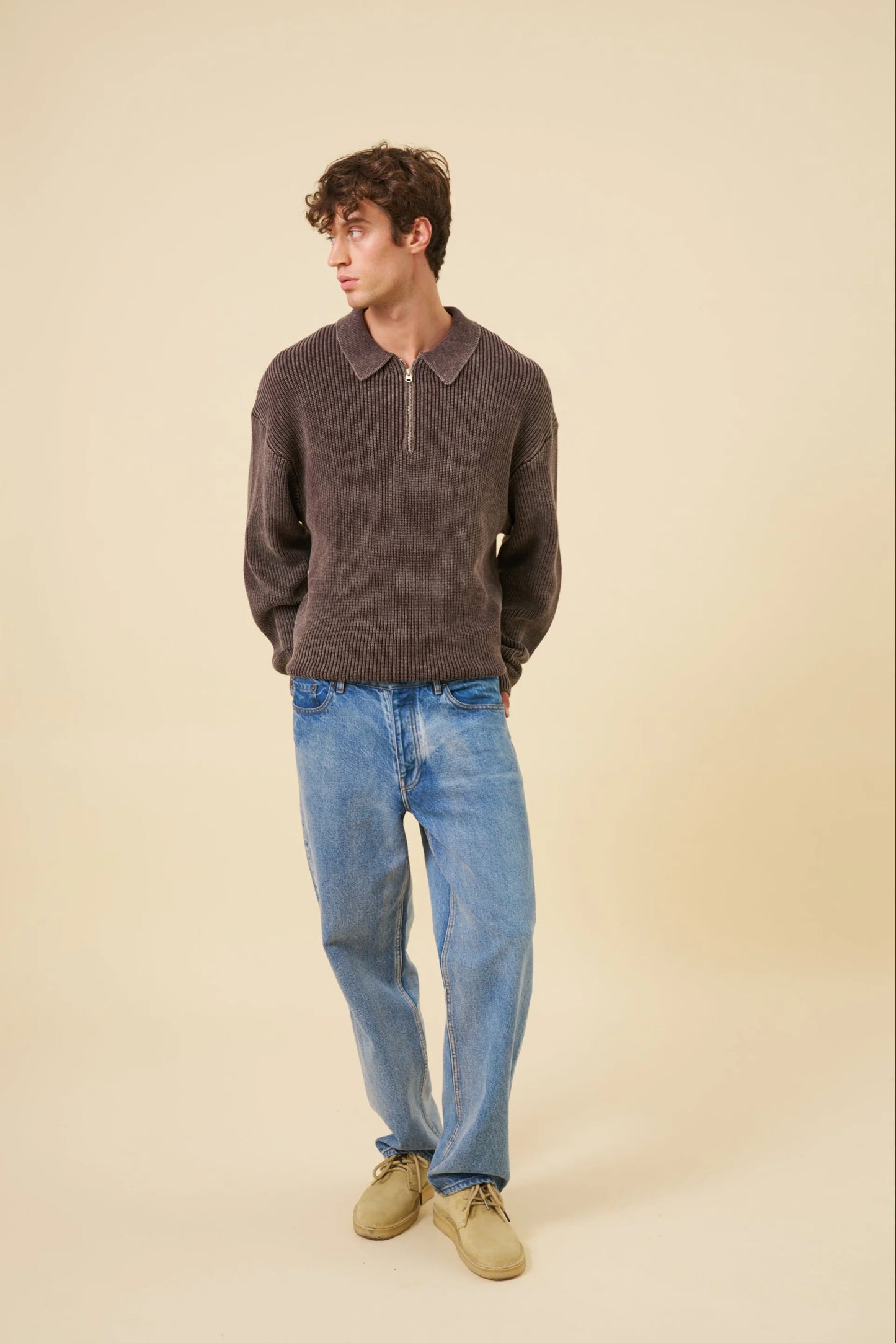 ACID WASH HALF ZIP PULLOVER