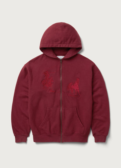 Into The Distance Zip Up Hoodie -  Washed Burgundy