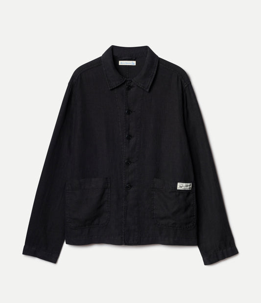 Cropped Worker's Linen Jacket- deep black