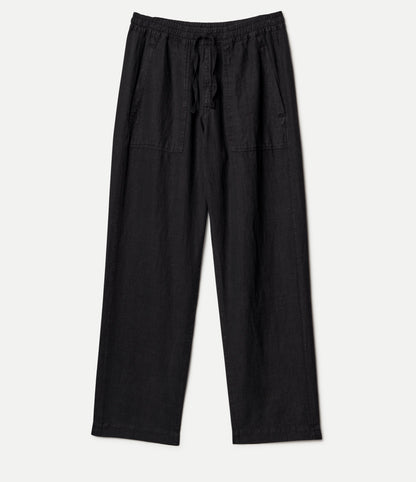Workers's Linen Drawstring Pants- deep black