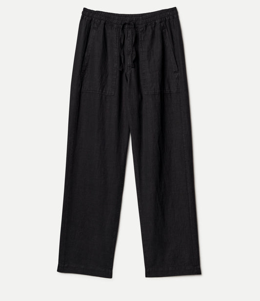 Workers's Linen Drawstring Pants- deep black
