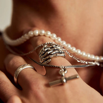 Silver Skeleton Hands Ring